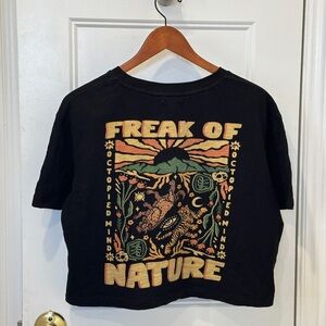 OCTOPIED MIND - Black Cropped T-Shirt with screen print Design - Medium